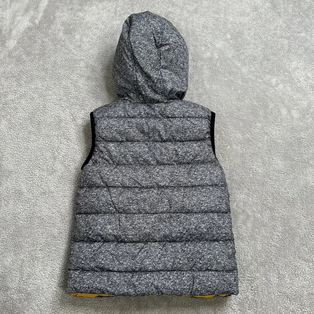 Mayoral Boy's Reversible Puffer Vest Hood Zip Size 4 Gray Yellow White Blue